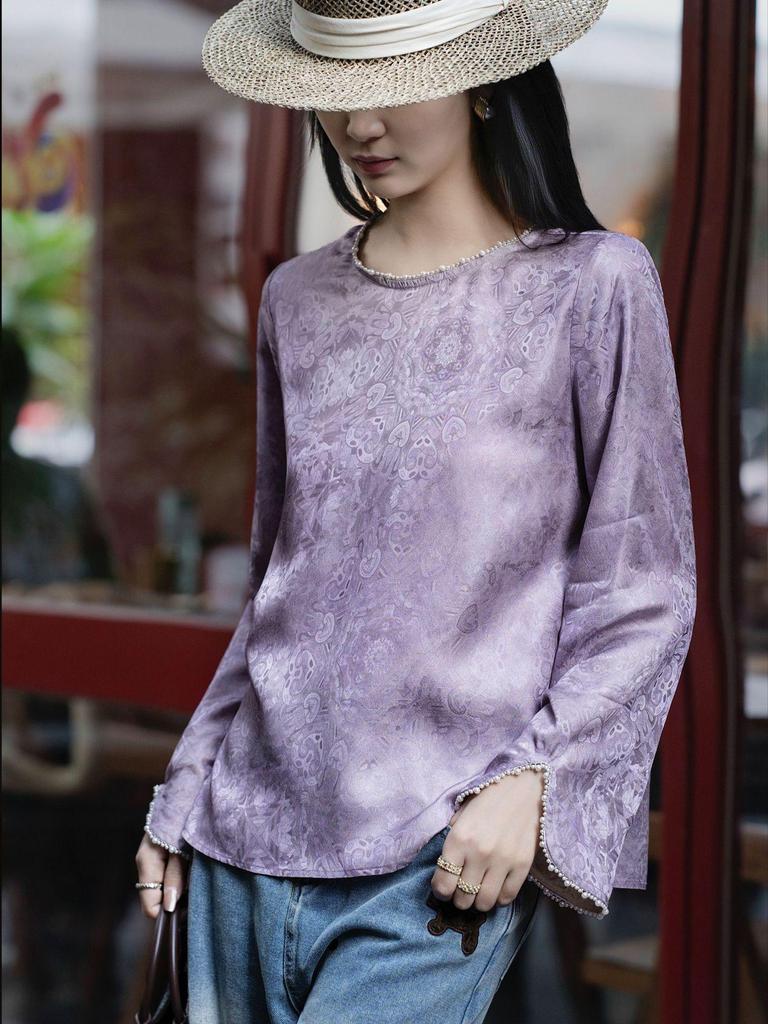 Elegantes Chinesisches Jacquard-Oberteil - Damen-Dunkelmuster Perlenhemd, Frühjahrskollektion 2026