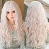 Professional  Synthetic Body Wavy Light Blue Hair Wig with Bangs for Women Daily Party High Density Middle Length Highlight Purple Wigs