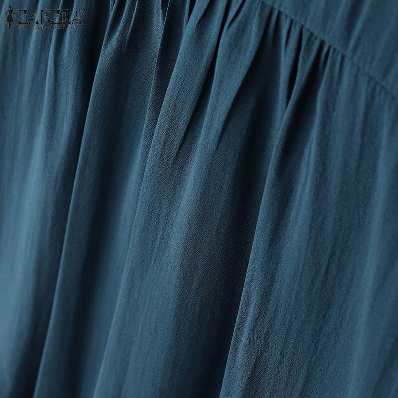 ZANZEA Damen Lässig Rundhals Locker Langarm Überwurf Bluse