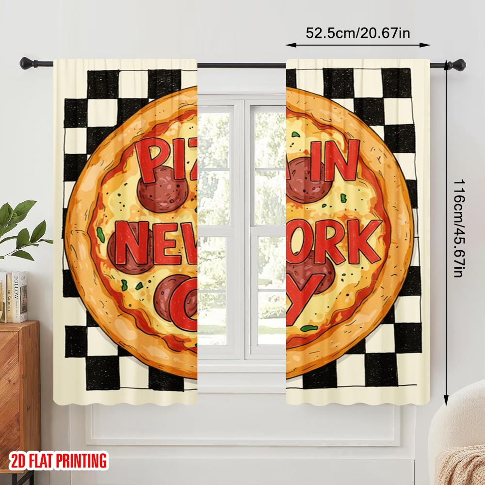 2pcs 2D flat printing Drapes New York City Pizza Polyester Without Electricity Seasonal Party & Holiday Decor Use for All Season