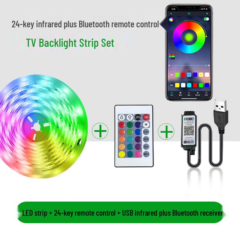 In-Stock 5V RGB Ambient Light Strip with Bluetooth App Control, 5050 Seven-Color, 30 Beads USB TV Background.