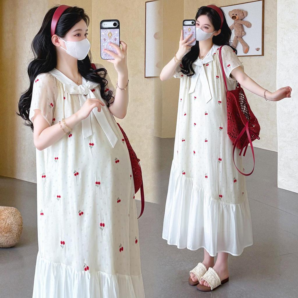 2026 Summer Korean Style Cherry Embroidered Ribbon Dress - Age-Reducing & Chic