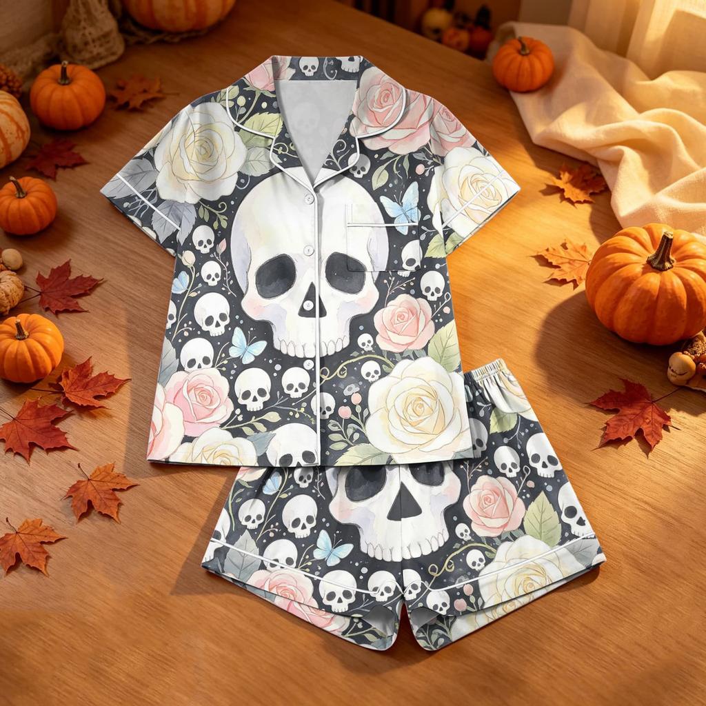 Women's Halloween Printed 2 Piece Pajama Set for Casual and Comfortable Sleepwear