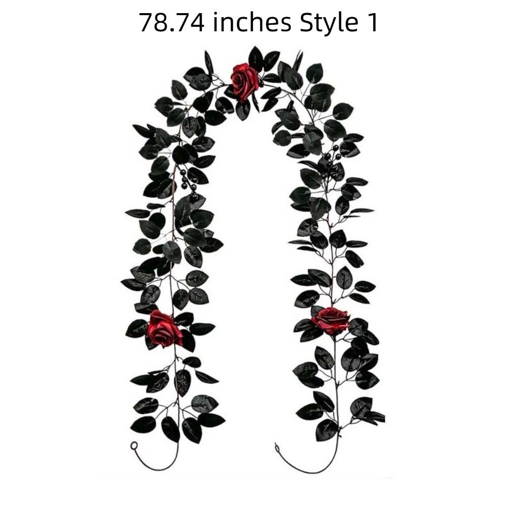 Reusable Artificial Black Rose Vine Flexible Spooky Gothic Wreath Staircase Handrail