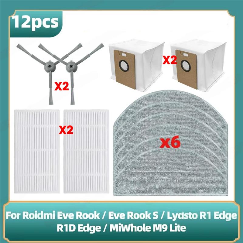 

A65T-For Lydsto R1 Edge/R1D Edge/Miwhole M9 Lite/Roidmi Eve Rook/ Eve Rook S Vacuum Attachment Hepa Filter Mop Side Brush