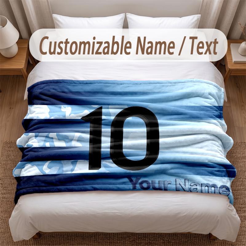 Lionel Messi Printed Flannel Blanket Custom Name Text Soft Warm Throw For Bedroom Holiday Gift