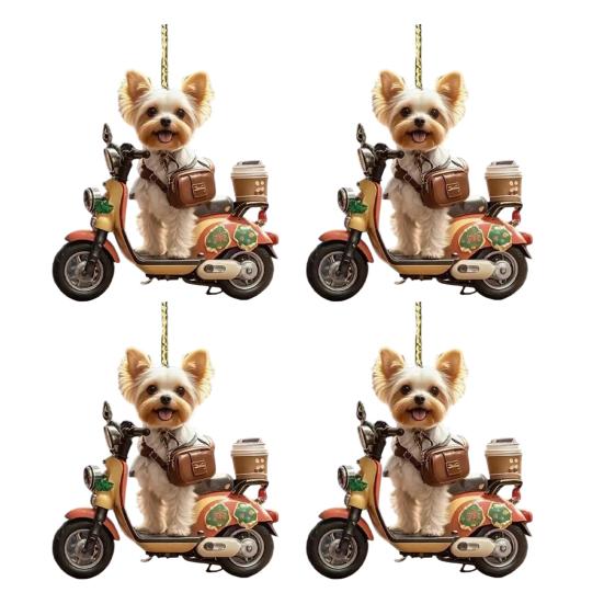 Vánoční dekorace Štěně Jízda na motocyklu Akrylový přívěsek Vánoční stromeček na zavěšení do auta na prázdniny
