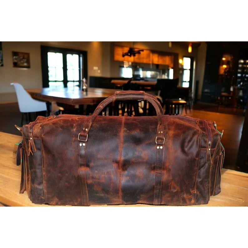 Personalized Leather Duffle Bag Travel Carry On Luggage Overnight Gym Weekender Handmade Duffel Bag Groomsmen Gift Oversized Christmas Gift