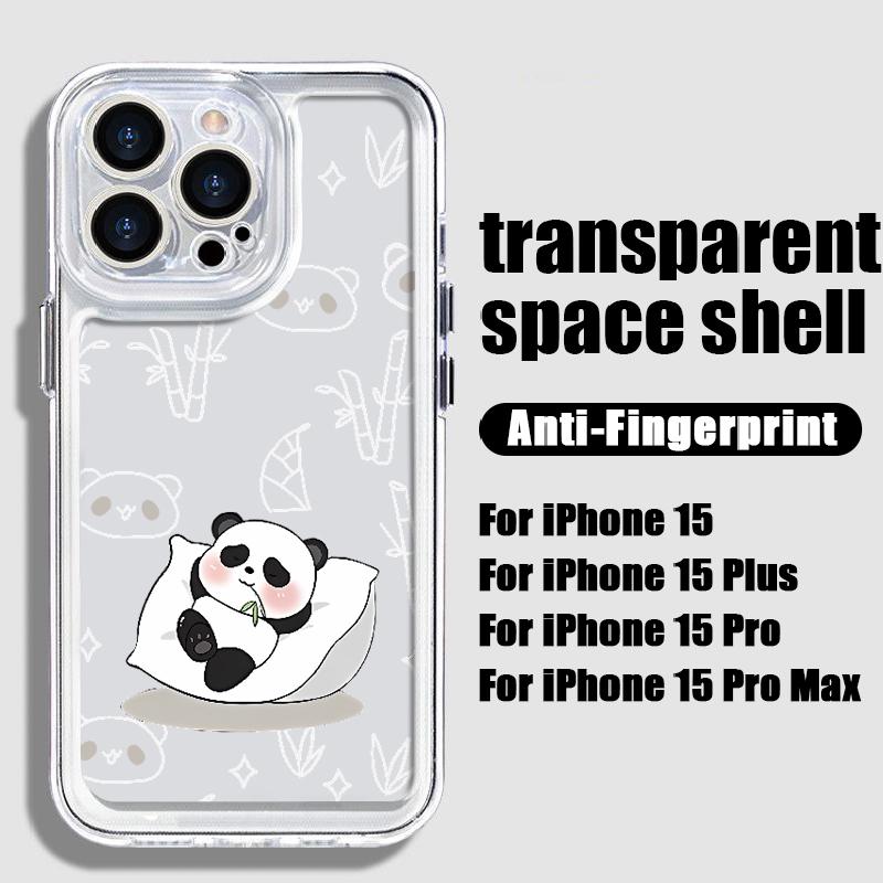 Cute Pandas Pattern Clear Soft Silicone Case For iPhone 15 Plus 14 13 Pro Max 12 Mini 11 Pro XS XR 8 7 Lens Protection Shockproof Glossy Phone Cover