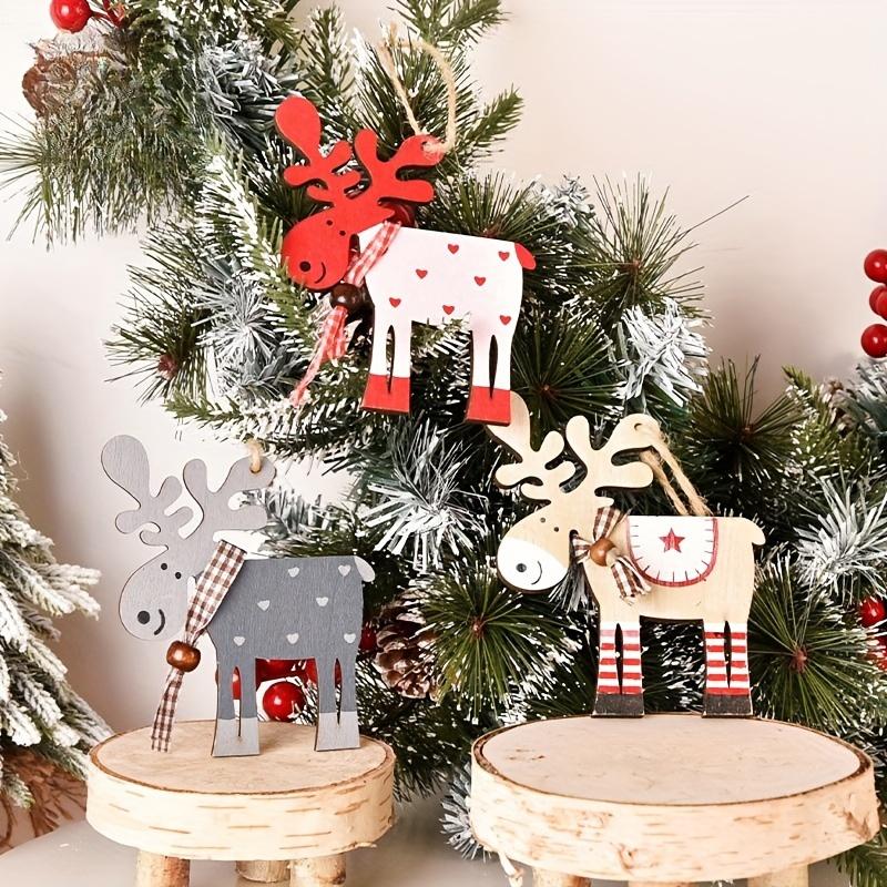 6pcs Wooden Reindeer Ornaments for Christmas Tree Festive Holiday Decorations, No Power Needed