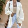Women Suit Coat Suit Lapel Long Sleeve Solid Color Knitting Coat with Pockets Loose Fit Single Button Sweater Coat