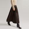 ELLE Solid Color Pleated High Waist Casual Long Skirt Women skirts Brown ER40091