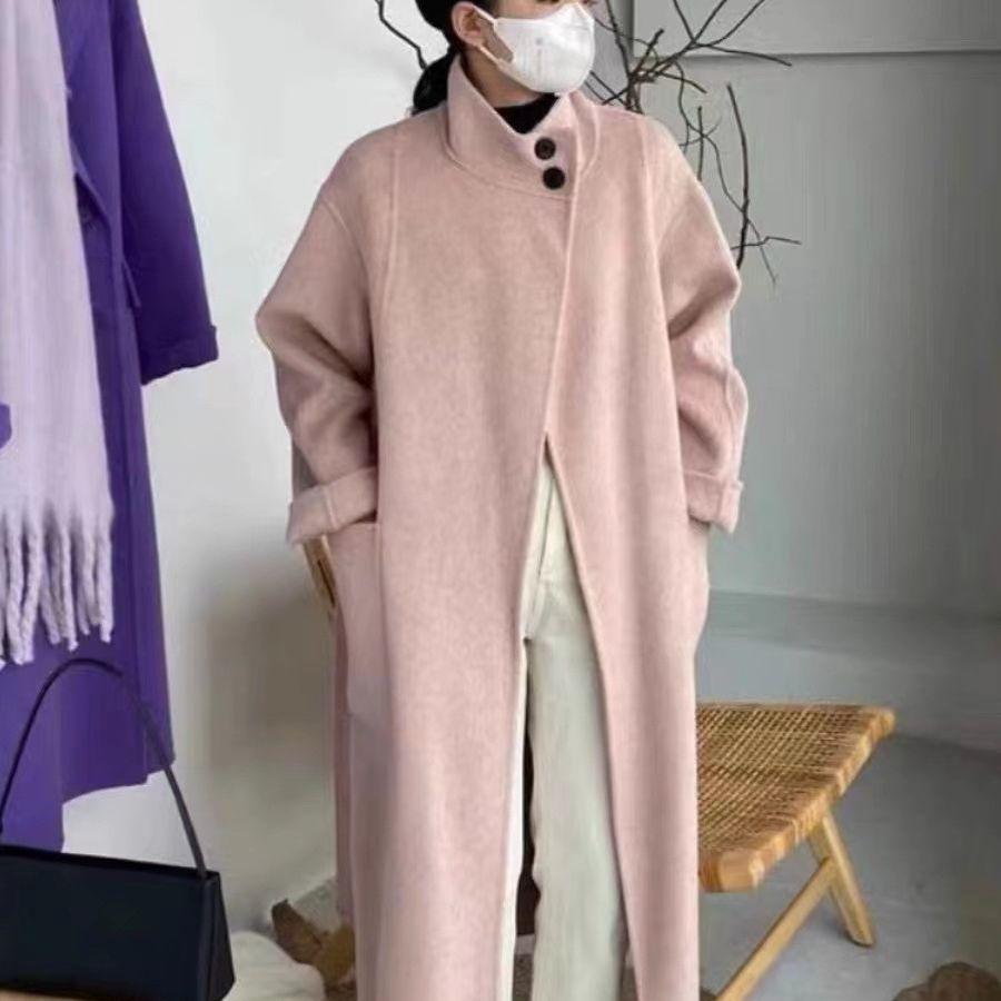 New Thickened Simple Woolen Coat, Long Hair Series, High Collar, Korean Style Double-sided Wool Coat, Versatile for Women