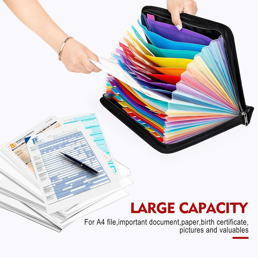 ENGPOW Expanding File Folder, Fireproof File Organizer with 25 Colored Pockets,Labels,Zipper Closure,Fireproof and Water Resistant Safe Storage for