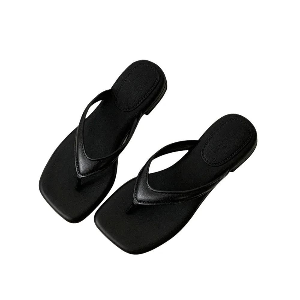 Solid Color Square Toe Flip Flops for Women Soft Non Slip Sole Casual Summer Sandals Indoor Outdoor Beach Pool Slippers