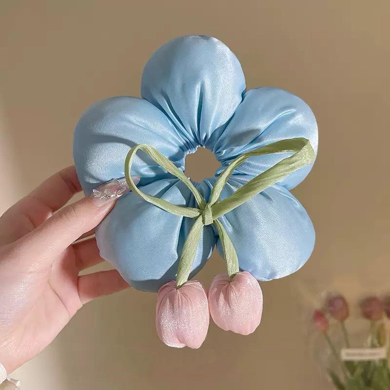 Hair Tie Flower High Elasticity Tulip Hair Display Volume Fluffy Headband Hair Accessories Sweet Hair Ring Scrunchie Women Large Fashionable Jewelry