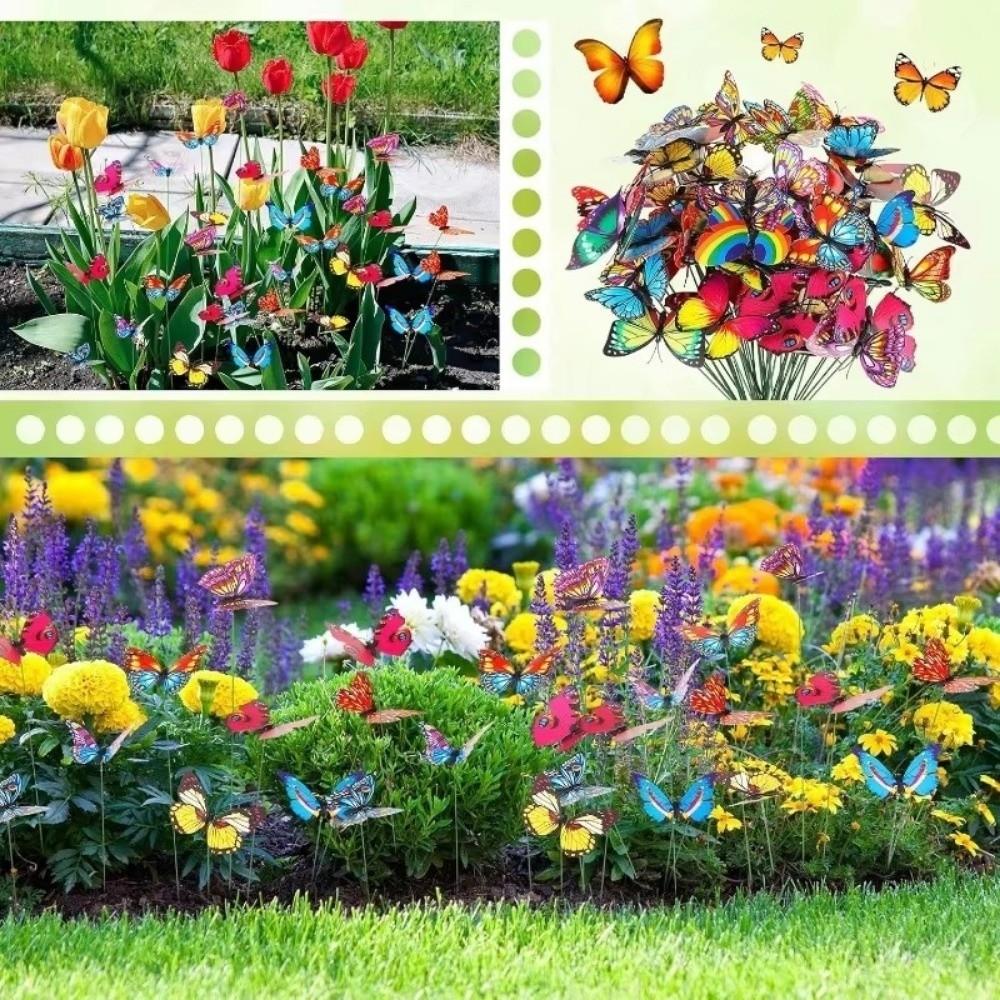 10pcs Sweet Butterfly Decor Ornaments Artificial Butterfly Butterfly Stakes Outdoor Garden