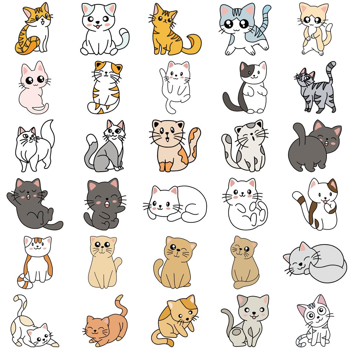 

60 Мультяшных Наклеек Дудлов Котов Украшают Чемодан Гитару Блокнот DIY Водонепроницаемые Наклейки Горячее Тиснение