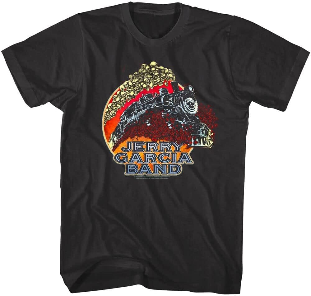 Jerry Garcia Band Train Skulls Roses Men s T Shirt Locomotive San Francisco Rock 3XL чёрный