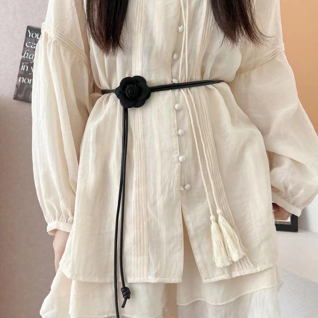 Elegant Floral Design Pu Leather Belt For Women With Soft Ties For Dresses