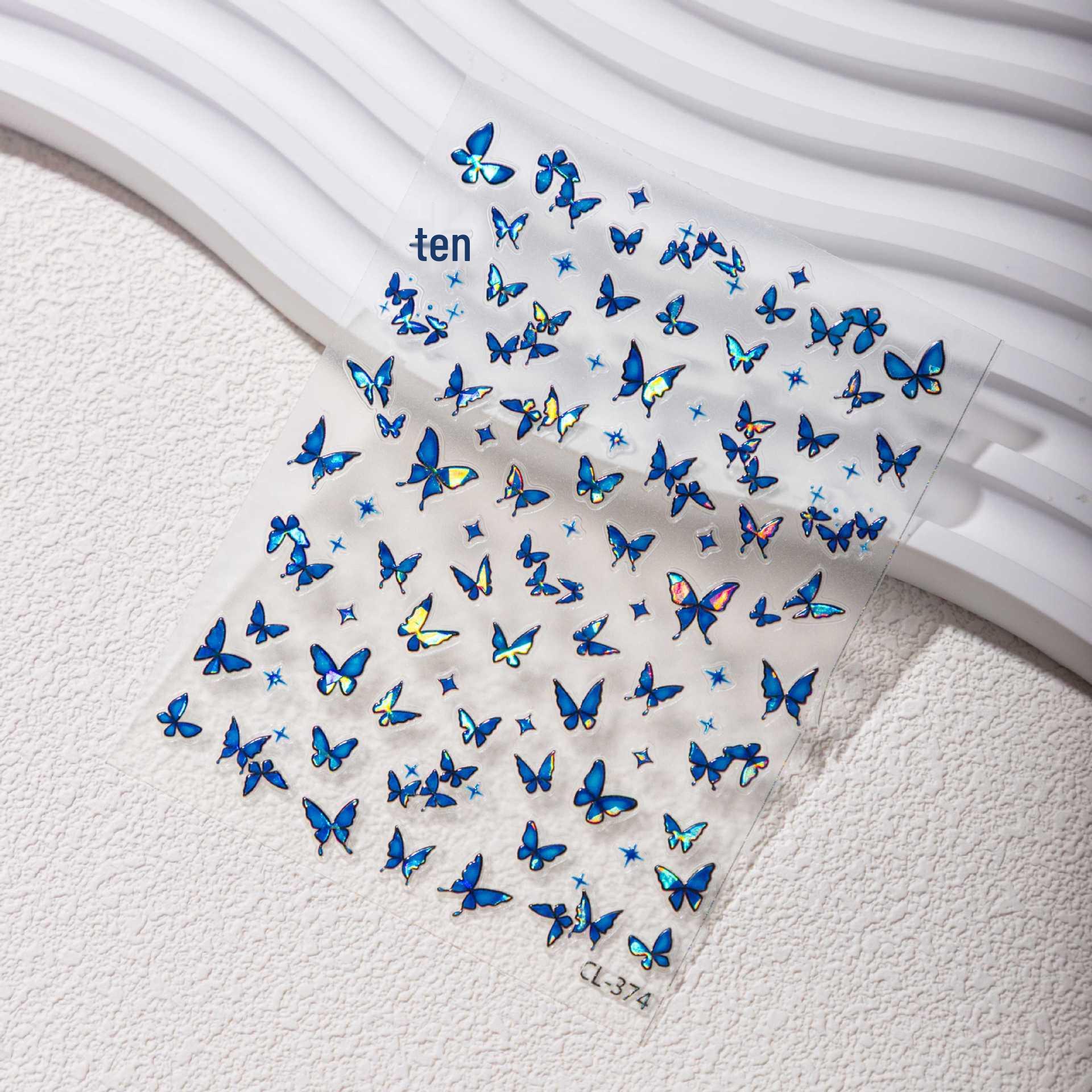 Cyansea Exquisite Blue Butterfly Shell Light Nail Stickers CL-374