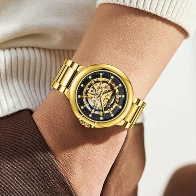 Herren Automatische Skelett Mechanische Uhr Steampunk Vintage Design Strassstein Uhr Business Casual Armbanduhr