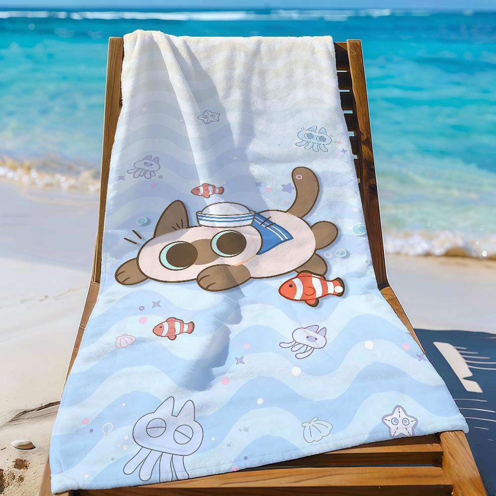 Kawaii A-Azuki Siamese Cat Towel Sports Quick Dry Travel Camping Gear Sandproof Soft Light Large Beach Towel