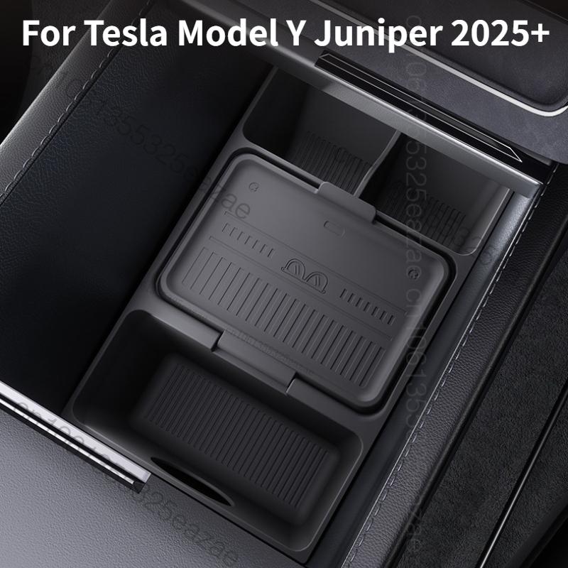 For Tesla Model Y Juniper 2025+ Center Console Storage Box Car Central Lower Layer Tray Silicone Organizer Accessories Tidying