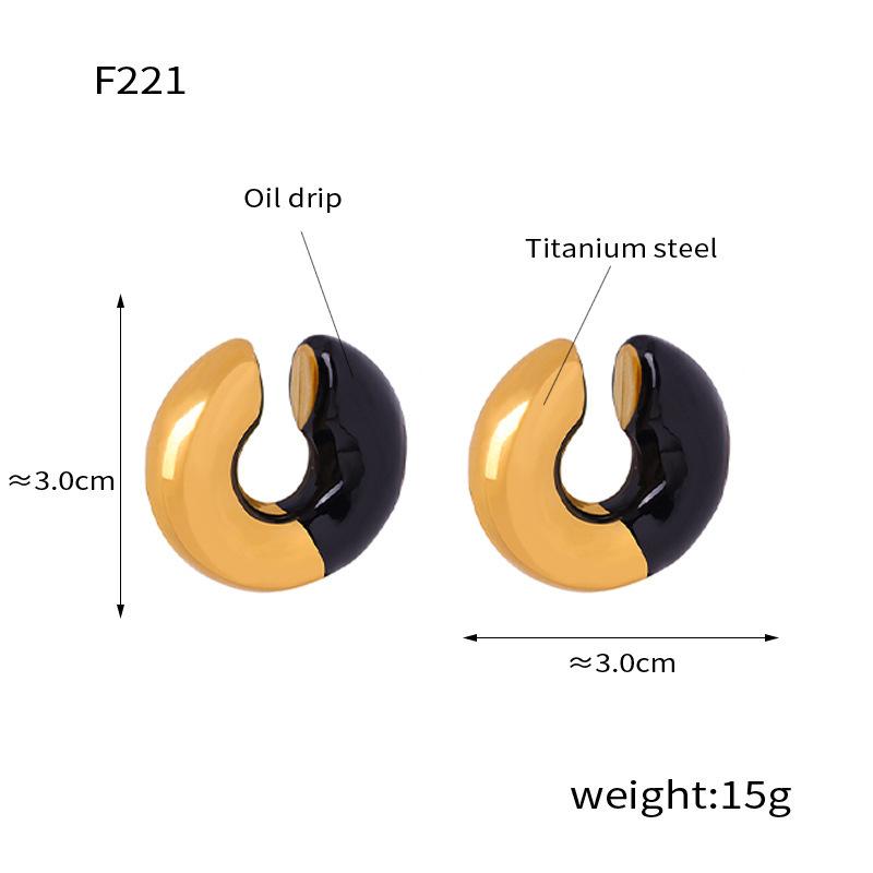 Fashion And Popular Retro Earrings Titanium Steel Plated 18K Gold Weight Color Glaze Ear Clips French Light Luxury Design Earrings Series
