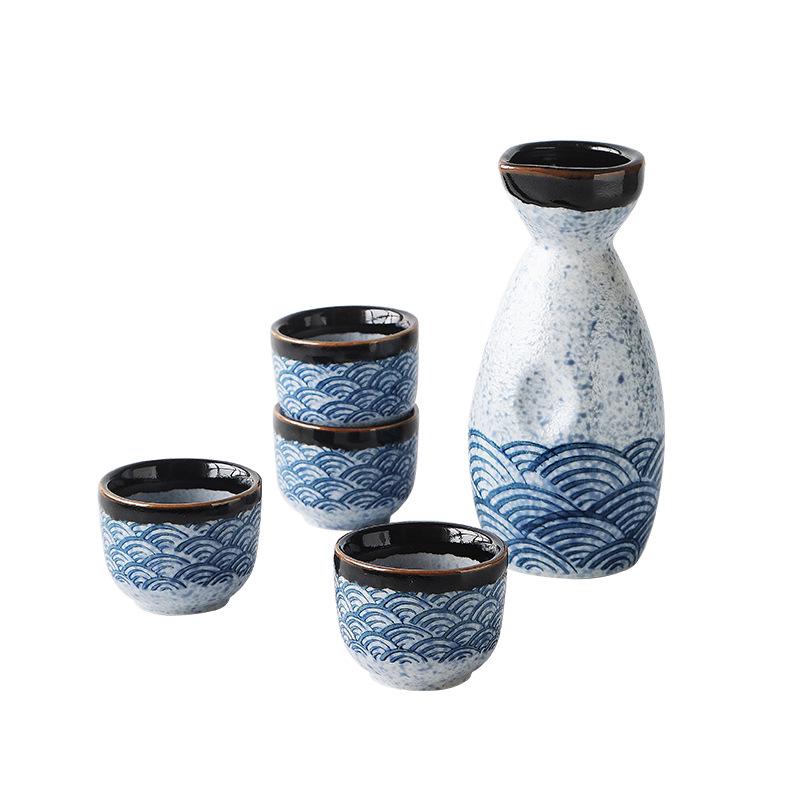 Qinghai Ceramic Sake Wine Set with Warmer and Cups