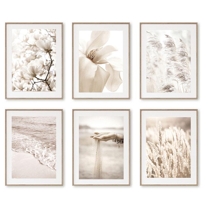 Begonia Beach Reed Feather Wall Art Nordic Posters And Prints Canvas Painting Wall Pictures For Living Interior Room Mural Decor