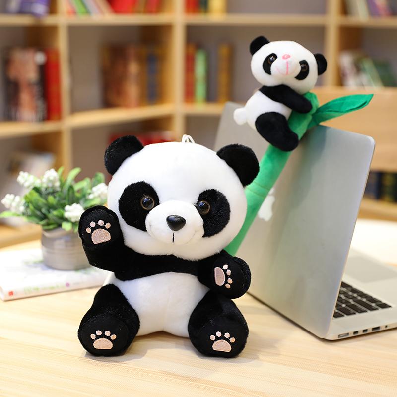 Hot 12cm-20cm Lovely Funny Panda With Bamboo Leaves Plush Toys Soft Cute Cartoon Animal Black And White Stuffed Doll Kids Gift