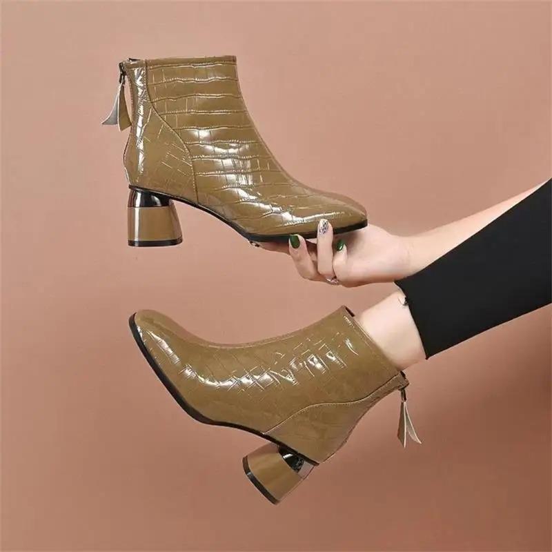 European American High Heel Lacquer Leather Pu Short Boots Women'S New Luxury Design Single Shoes Autumn Winter Large Size