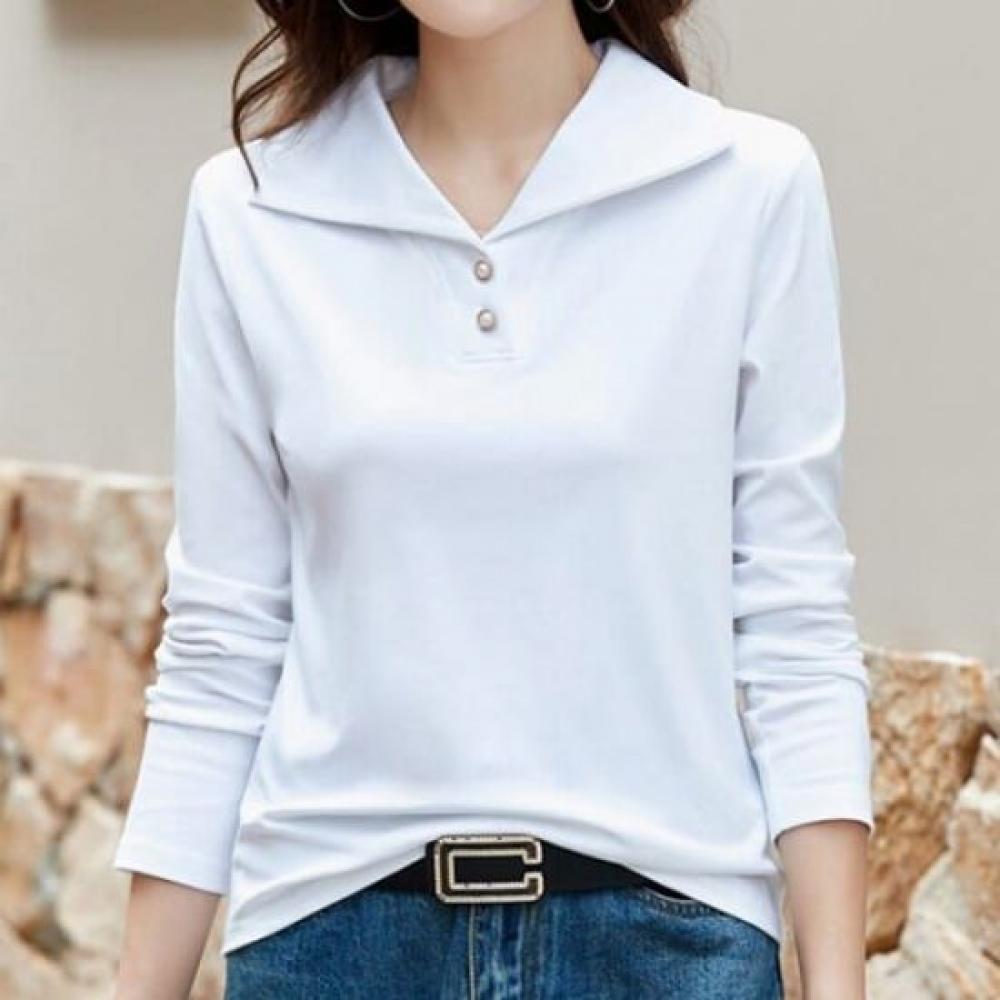 Navava Women Casual BuTTon Collar Long Sleeve T shirT nT2982
