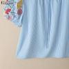 ZANZEA Women Casual V-Neck Summer Short Sleeve Embroidery Stripe Blouse