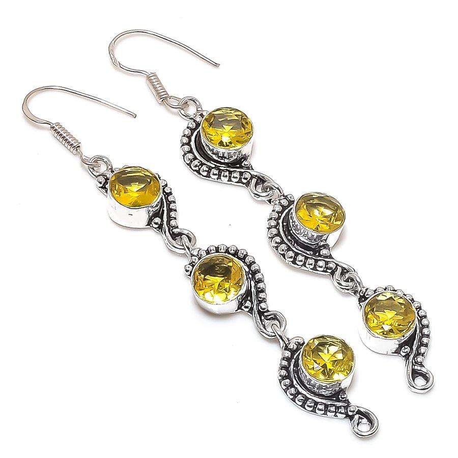 Natural Citrine Gemstone Handmade 925 Sterling Silver Jewelry Earring 3.27" q3C50