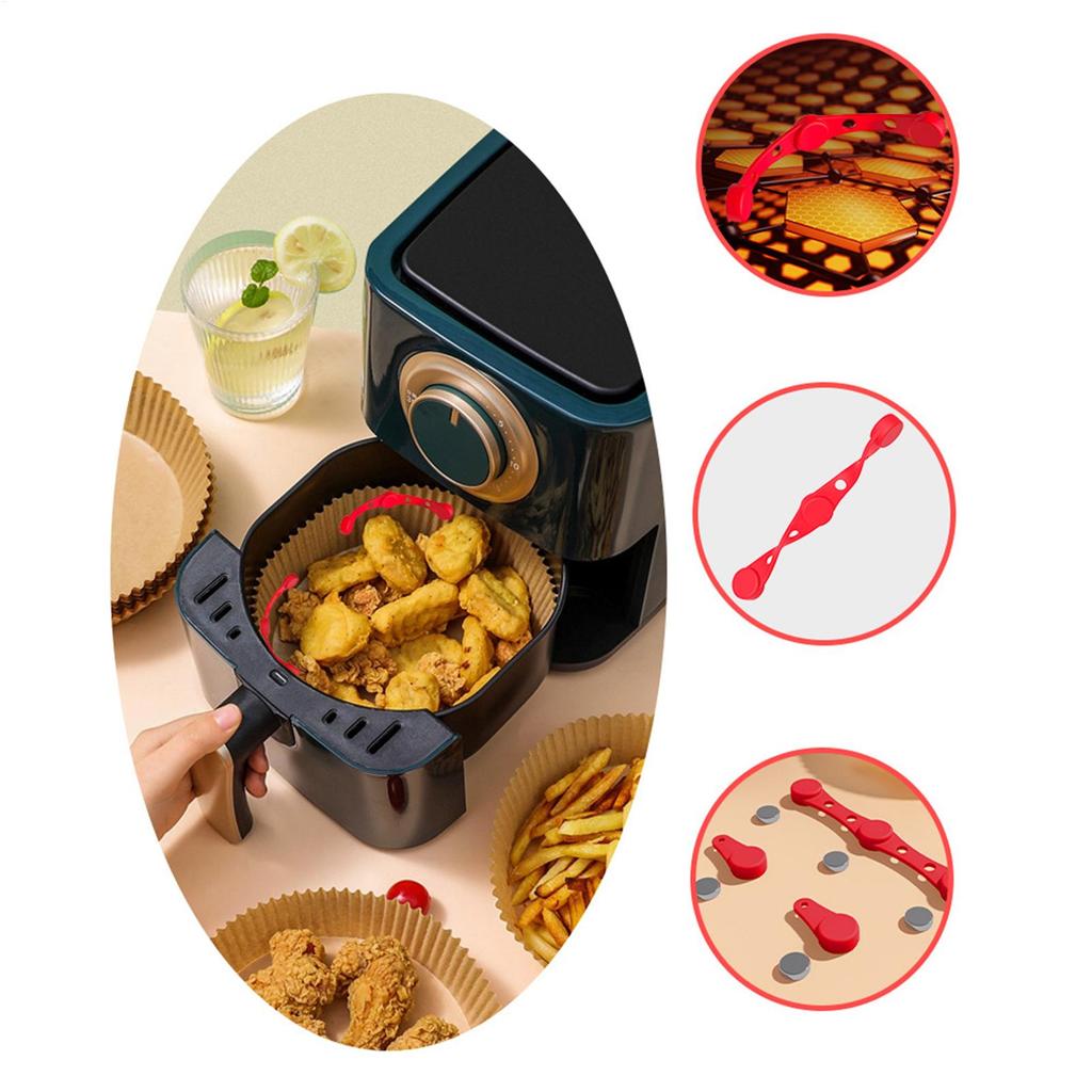 Magnetic Buckle Air Fryer Silicone Parchment Paper Heat Resistant Airfryer Liner Fixing Supplies Reusable Non-Stick Baking Mat