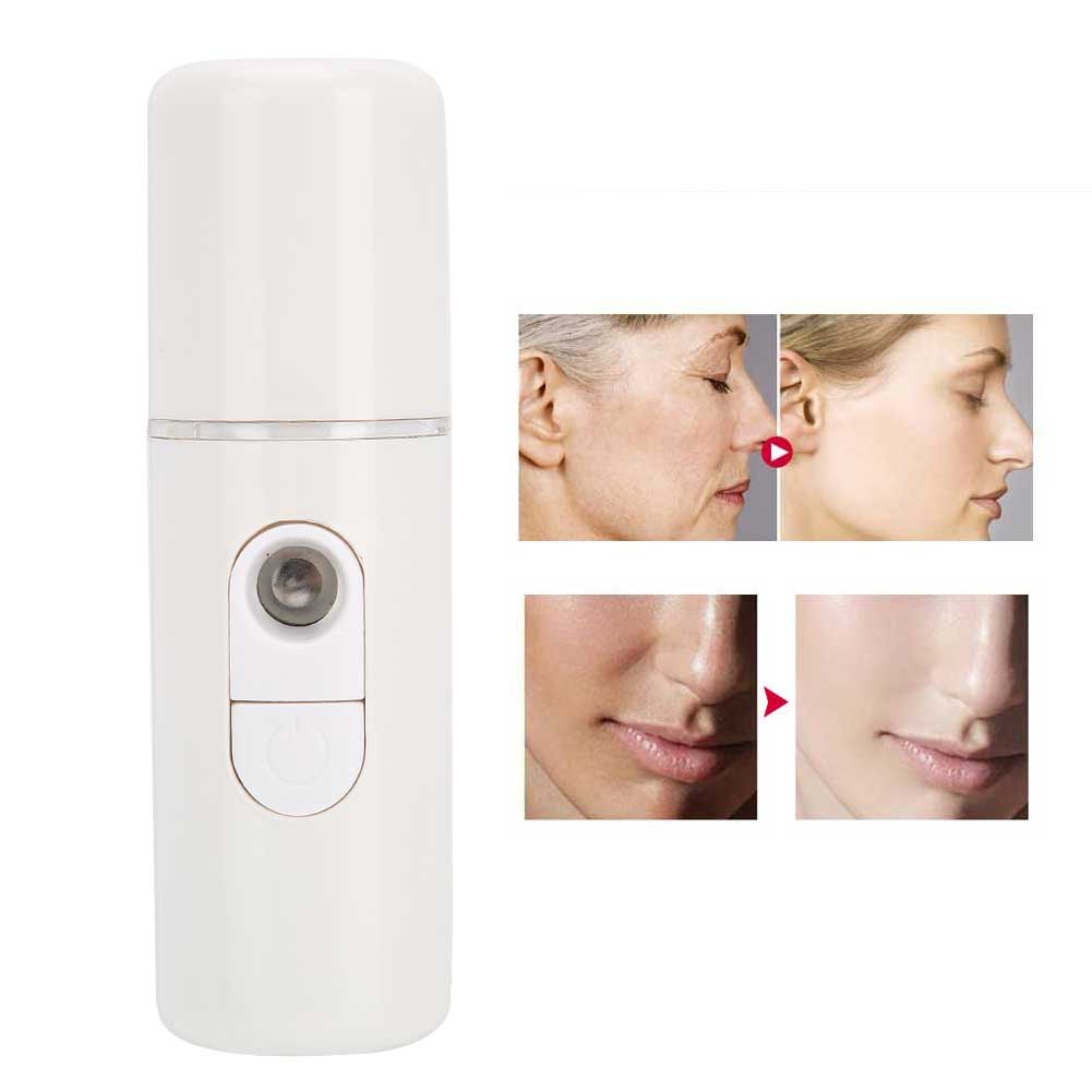 Nano Mist Sprayer Deep Hydrating Portable USB Face Steaming Skin‑Care Humidifier(White )