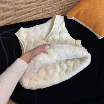 Autumn and Winter New Velvet Vest Women's Autumn and Winter New Short Thermal Vest with Lamb Wool Inside Slim and Thin Vest