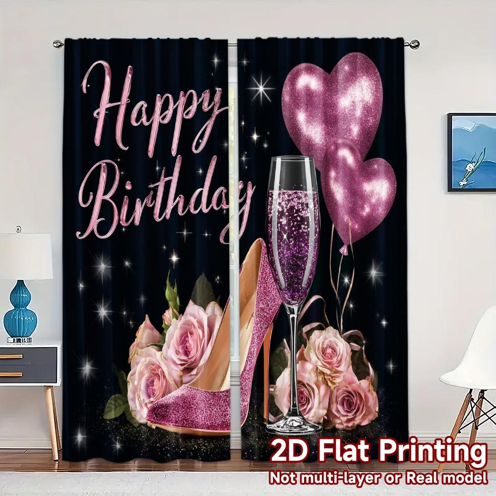 

Set Of 2 Flat Printing Curtains Without Rod Birthday Glam Popular Creative Polyester Easy Install Thermal Made W100*H70(CM)-Rod Pocket&1PCS