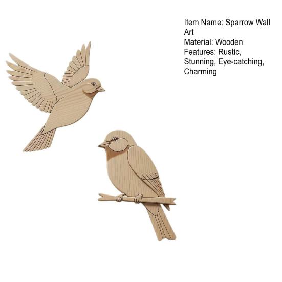 2 Pcs Wooden Bird Wall Art Rustic Flying Sparrow And Bird On Tree Branch Wall Hanging Decor for Living Room Bedroom Kitchen Office