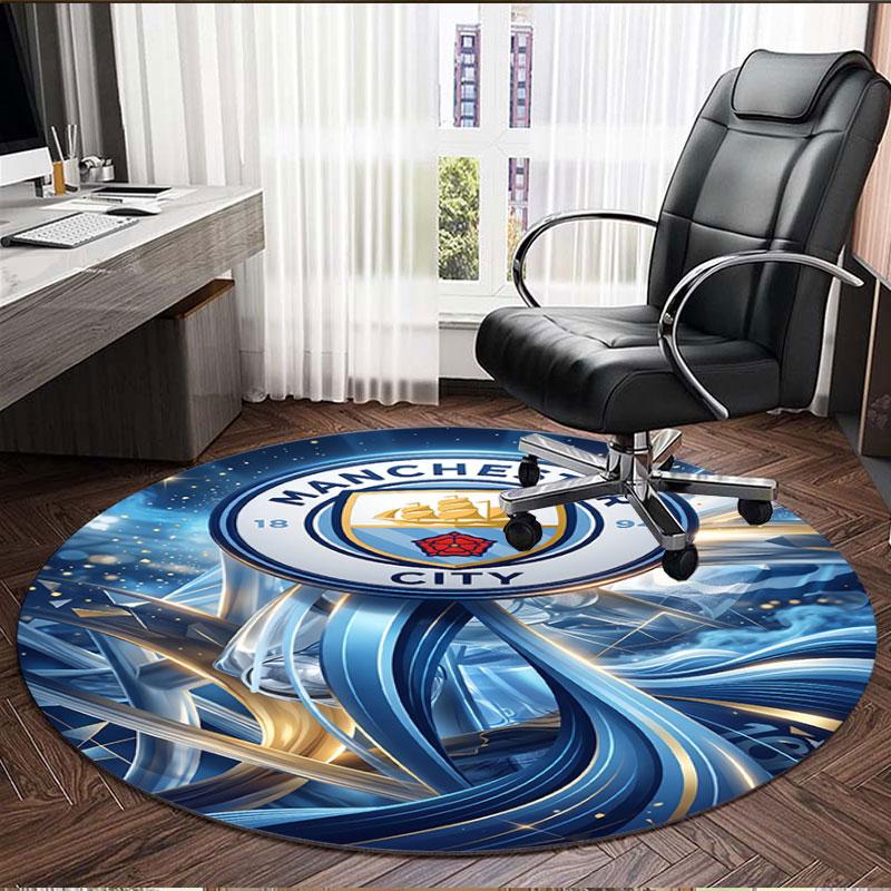 Manchester City FC Print Round Rug, Washable Floor Carpet, For Entryway Dorm Laundry Room Office Study, Home Decor Birthday Christmas Gift