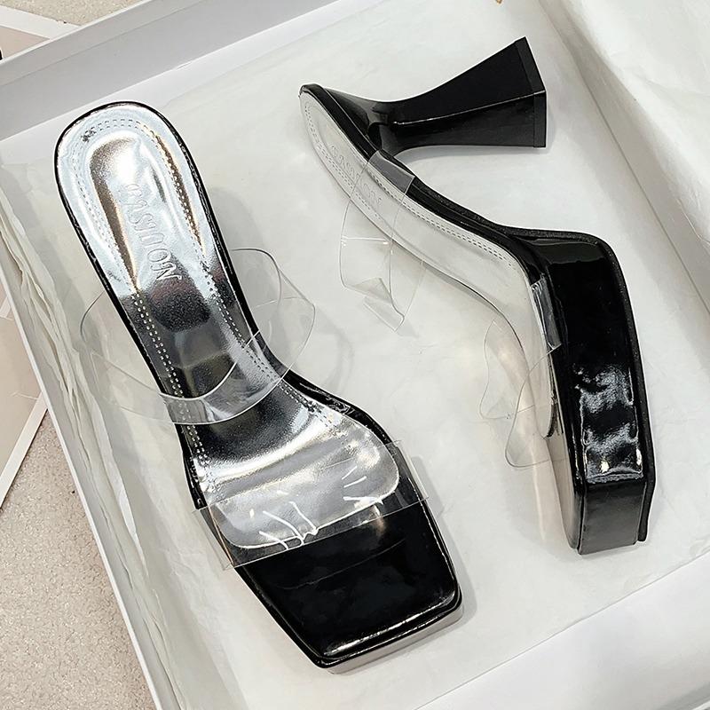 

Мода 2025Резиновые шлепанцы Домашние тапочки Обувь на платформе Большой размер Прозрачный каблук Бежевый на каблуке Квадратный каблук Роскошные шлепанцы 35 чёрный