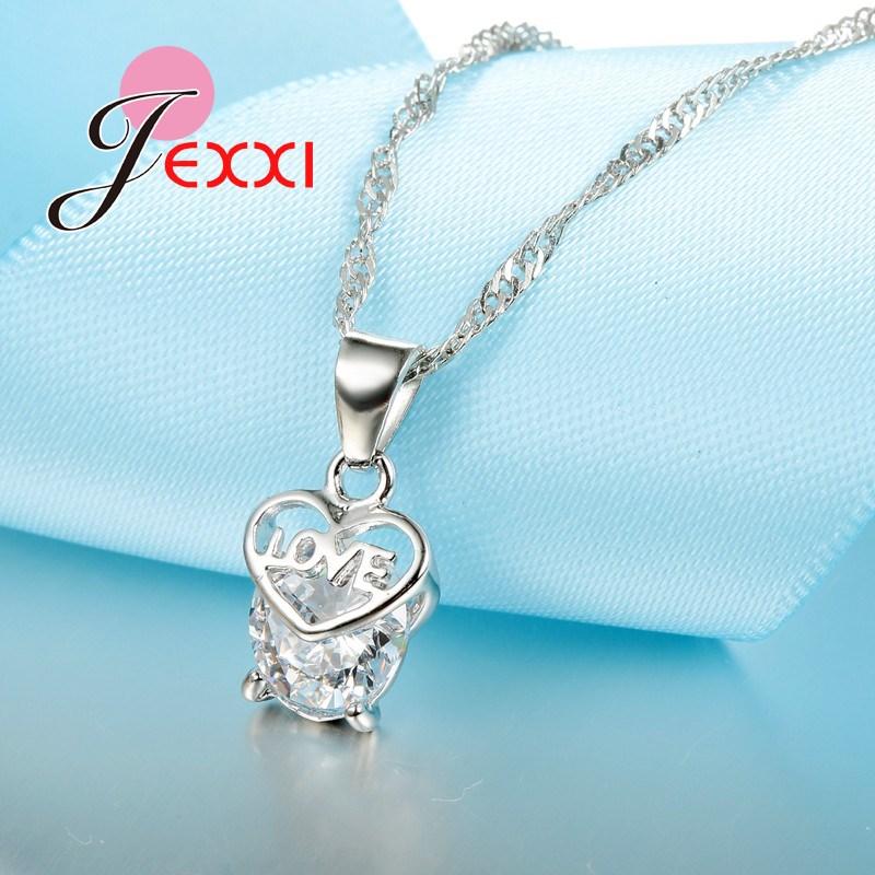 Fashion Women Romantic Heart Love Design Silver Color Chain Luxury Wedding Jewelry Sets Bridal Necklace Earrings Crystal Gift