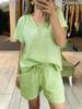 Women Casual V Neck Short Sleeve Top And Shorts Two Piece Set
