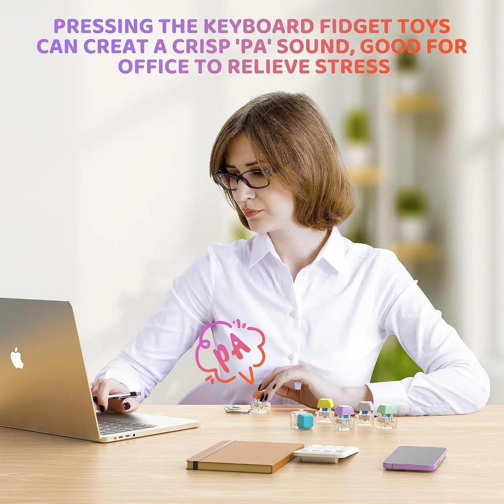 Tastatur Fidget Schlüsselanhänger Spielzeug - 3/6 Stück Druckknopf Stressabbau für Büroarbeit, Schularbeit & Angstbewältigung