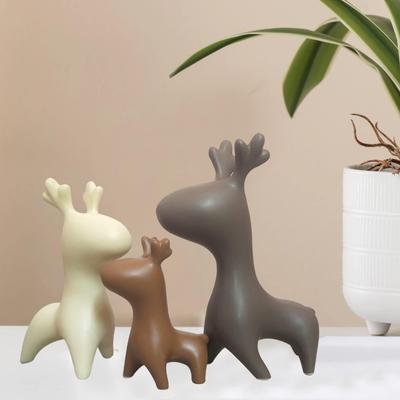 Home Décor Elk Family Matte Finish Ceramic Figurines - (Set of 3, Matte Brown)