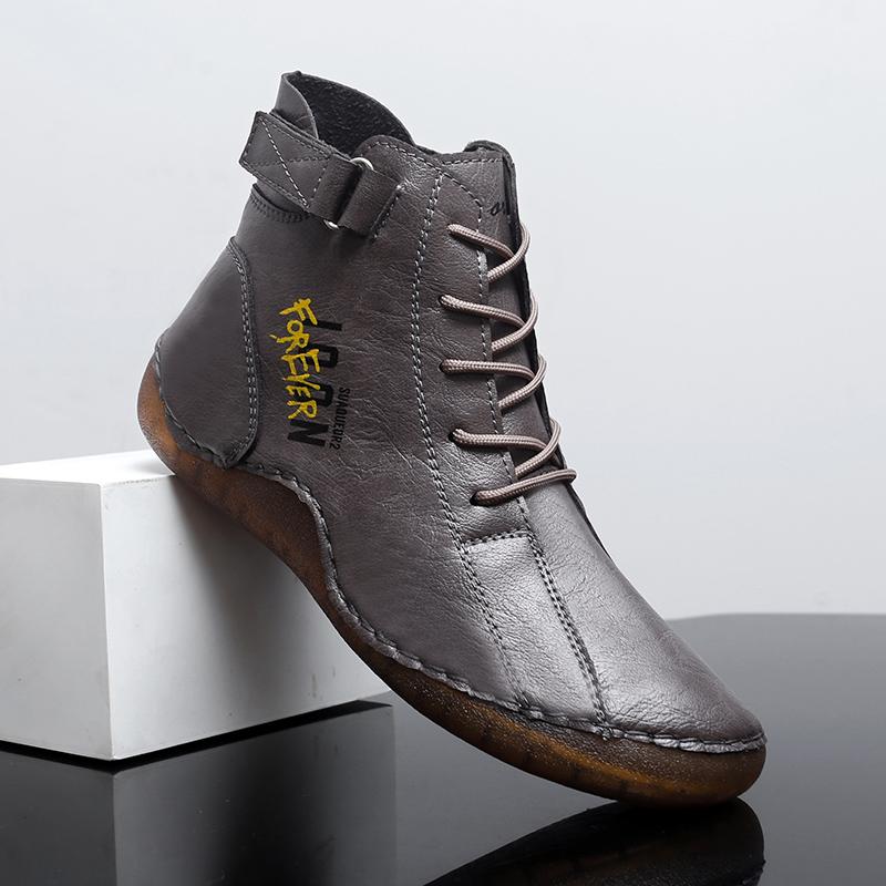 

Men Handmade Leather Shoes Casual Hiking Boots Outdoor Black High Top Wide Palm Driving Shoes Large Size 47 кофейный