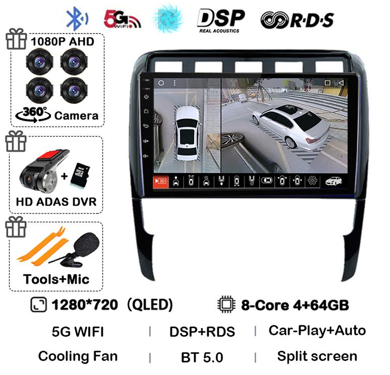 Android 14 Carplay Auto for Porsche Cayenne 1 9PA 2002-2010 Car Radio GPS Stereo Multimedia Player Head Unit 2 Din WIFI+4G DSP