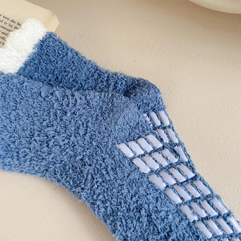 6 Pairs  Women's Non-Slip Thermal Fleece Socks Winter Thick Floor Socks Solid Color Mix Soft Polyester One Size Color As Same As The Picture